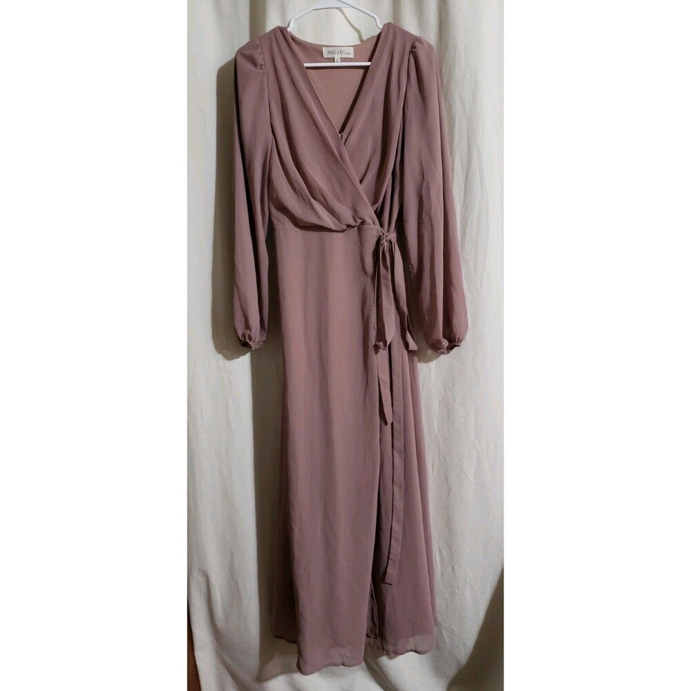 Brass & Roe By CTS Size Medium Dusty Rose True Wrap Maxi Chiffon Dress V Neck